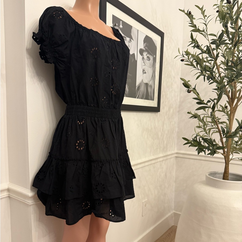 AQUA | black tiered eyelet summer dress / swimwear cover up - Picture 5 of 14